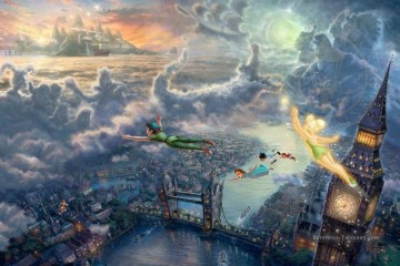 Tinker Bell and Peter Pan Fly to Neverland TK Disney Peinture à l'huile